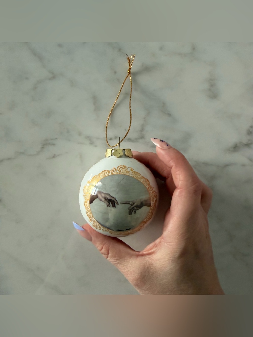 Ceramic Christmas Ball Ornament The Creation of Adam by Michelangelo